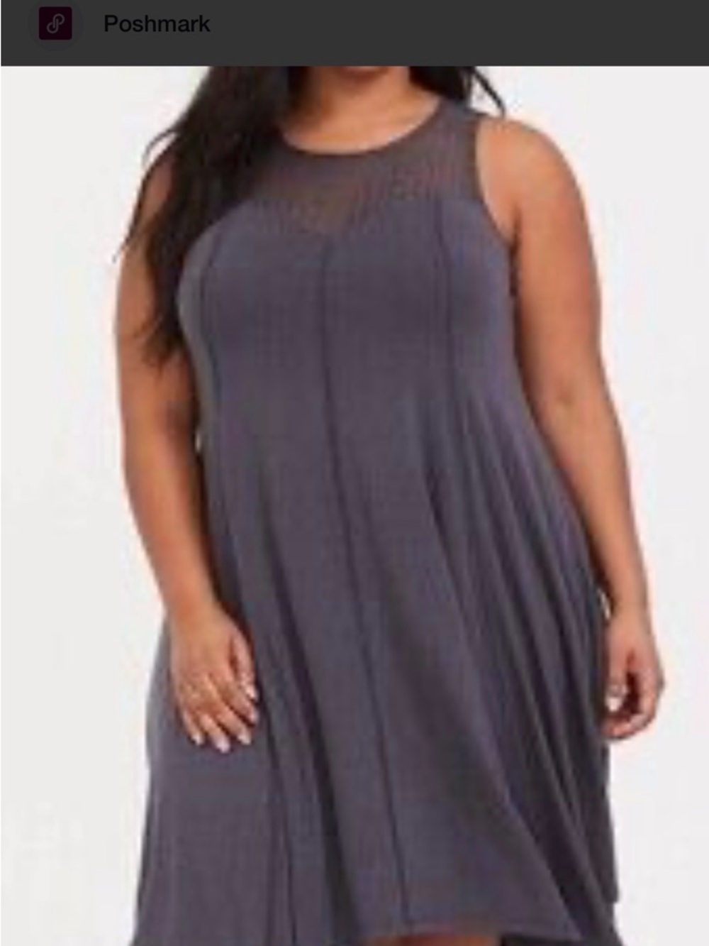 Torrid Gray Jersey Trapeze Dress. Lace Crochet Inset. Sleeveless Swing Dress